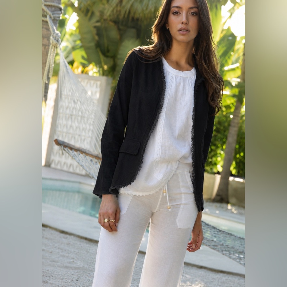 Blanco by‎ Nature 100% Peruvian Pima Cotton Black Jacket Large Blazer Fringe